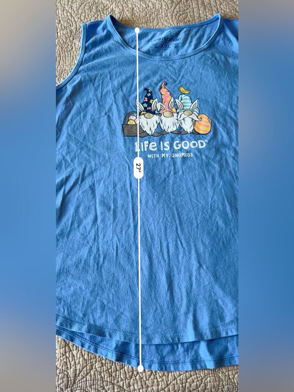 Life Is Good With My Gnomies Women's Blue Gnome Graphic Crusher Tank Top XXL - Picture 9 of 9